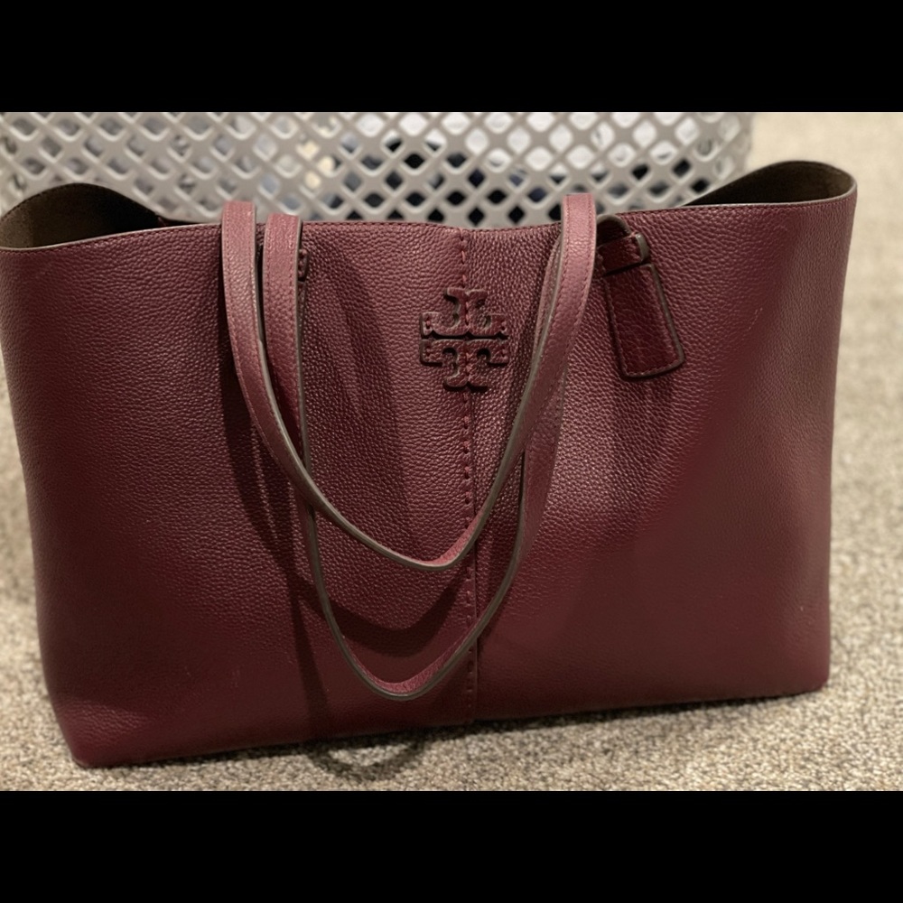 Tory Burch Authentic Large Leather Tote McGraw Claret